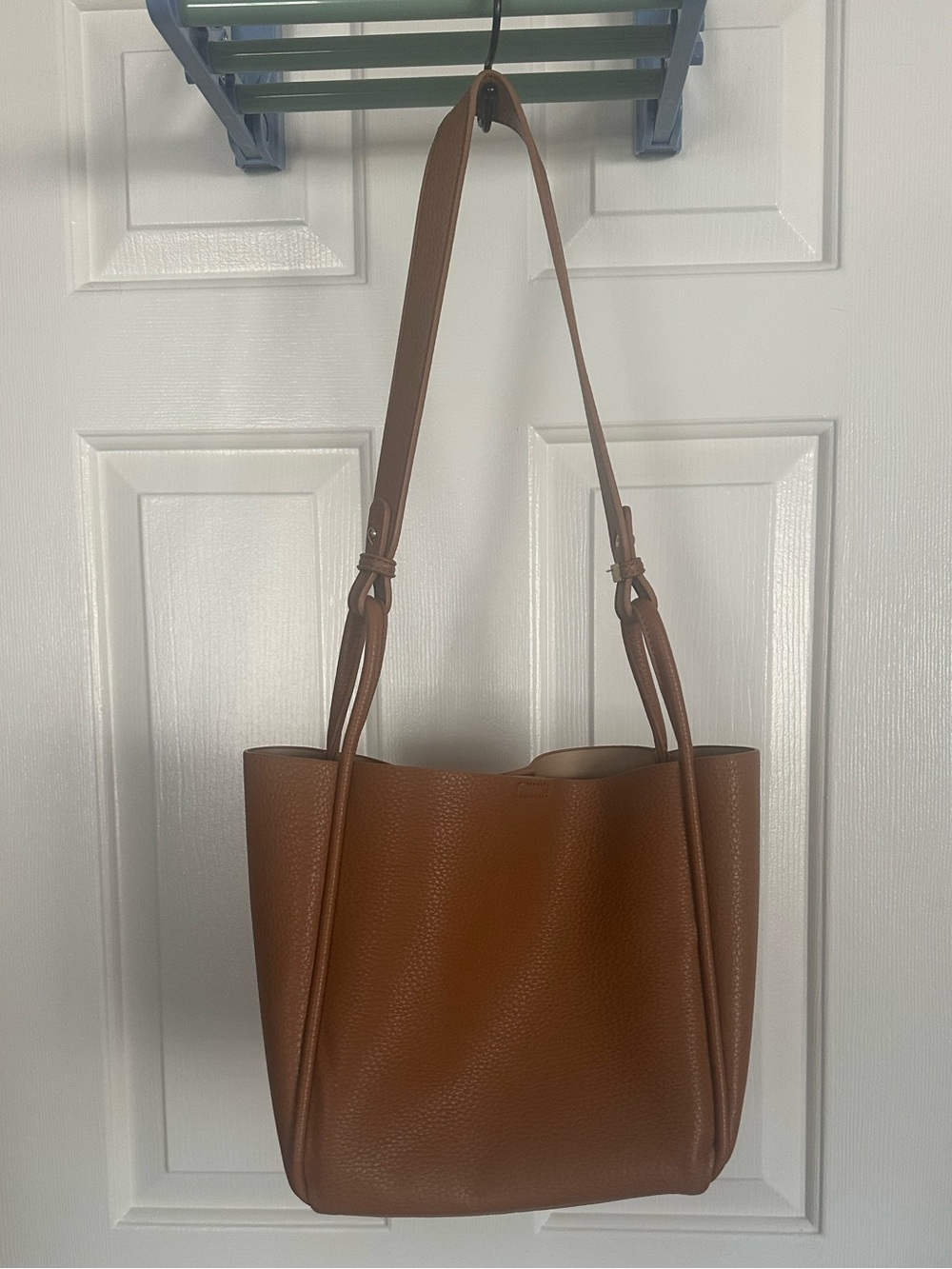 Camel Pebbled Faux Leather Tote Bag